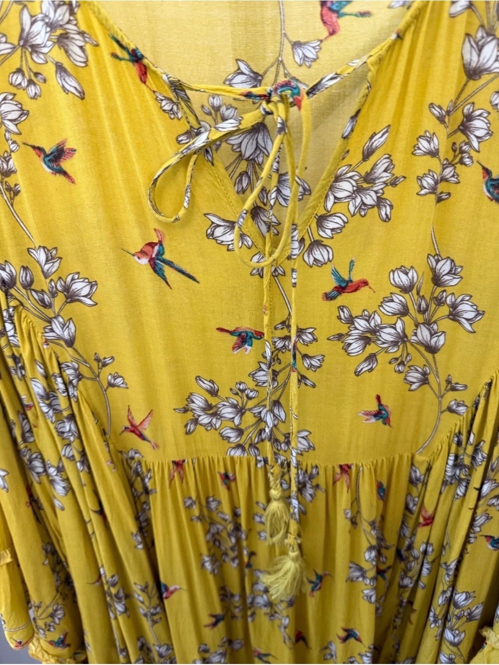 DG2 by Diane Gilman Top/Cover-Up Women's 2XL Yellow Hummingbird Print EUC - Picture 6 of 10